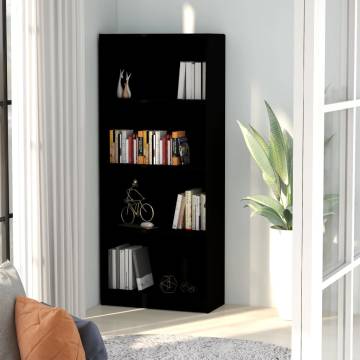 4-Tier Black Book Cabinet - Stylish & Modern Design