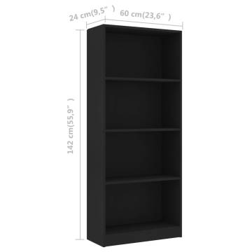 4-Tier Black Book Cabinet - Stylish & Modern Design