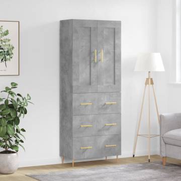 Stylish Highboard in Concrete Grey - 69.5x34x180 cm