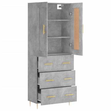 Stylish Highboard in Concrete Grey - 69.5x34x180 cm