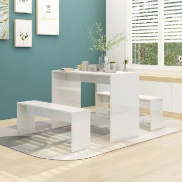 3 Piece High Gloss White Dining Set - Modern & Sturdy