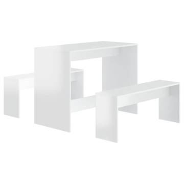 3 Piece High Gloss White Dining Set - Modern & Sturdy