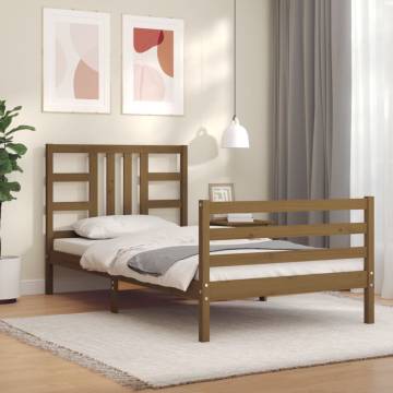 Honey Brown Bed Frame with Headboard - Solid Wood 90x200 cm