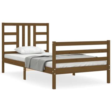 Honey Brown Bed Frame with Headboard - Solid Wood 90x200 cm