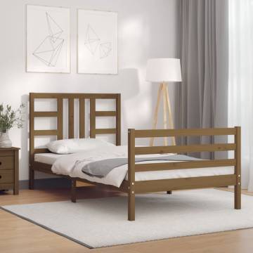 Honey Brown Bed Frame with Headboard - Solid Wood 90x200 cm