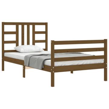 Honey Brown Bed Frame with Headboard - Solid Wood 90x200 cm