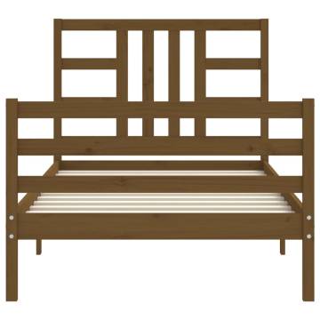 Honey Brown Bed Frame with Headboard - Solid Wood 90x200 cm