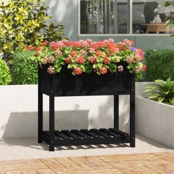 Planter with Shelf Black - Solid Pine Wood | Hipomarket