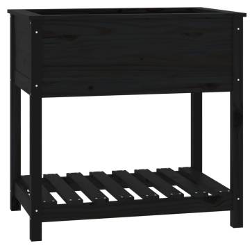 Planter with Shelf Black - Solid Pine Wood | Hipomarket