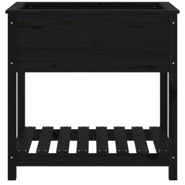 Planter with Shelf Black - Solid Pine Wood | Hipomarket