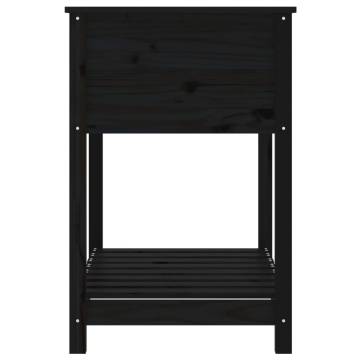 Planter with Shelf Black - Solid Pine Wood | Hipomarket