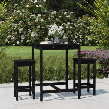 3 Piece Black Solid Wood Garden Bar Set - Stylish Outdoor Dining