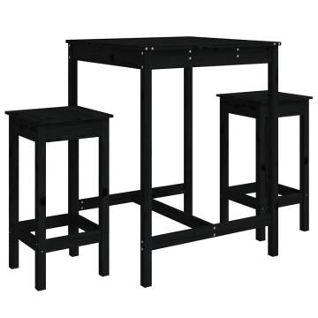 3 Piece Black Solid Wood Garden Bar Set - Stylish Outdoor Dining