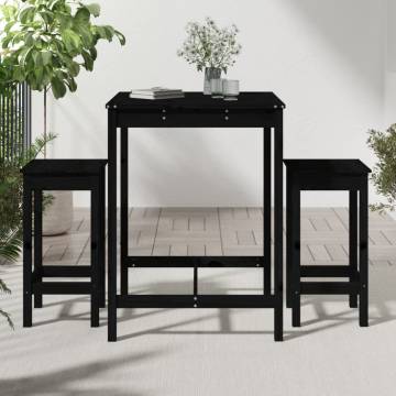 3 Piece Black Solid Wood Garden Bar Set - Stylish Outdoor Dining