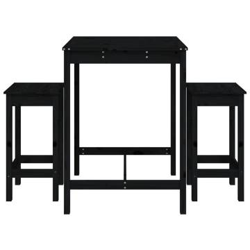 3 Piece Black Solid Wood Garden Bar Set - Stylish Outdoor Dining