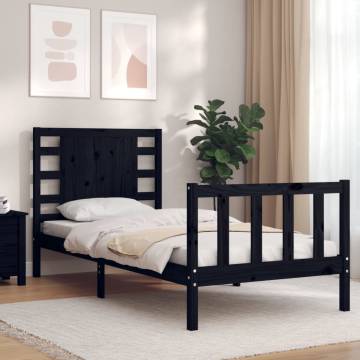 Black Single Bed Frame with Headboard | Solid Pine Wood