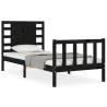 Black Single Bed Frame with Headboard | Solid Pine Wood