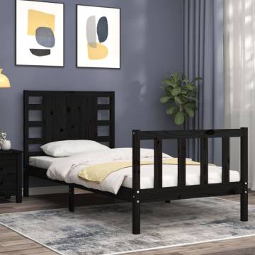 Black Single Bed Frame with Headboard | Solid Pine Wood