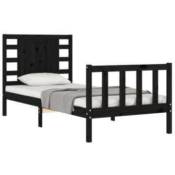 Black Single Bed Frame with Headboard | Solid Pine Wood