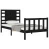 Black Single Bed Frame with Headboard | Solid Pine Wood