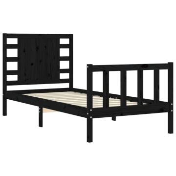 Black Single Bed Frame with Headboard | Solid Pine Wood