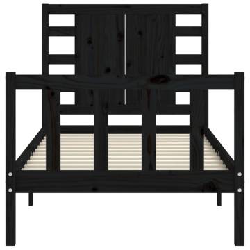 Black Single Bed Frame with Headboard | Solid Pine Wood