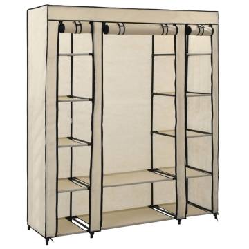 Cream Wardrobe with Compartments & Rods - 150x45x176 cm