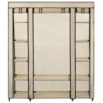 Cream Wardrobe with Compartments & Rods - 150x45x176 cm