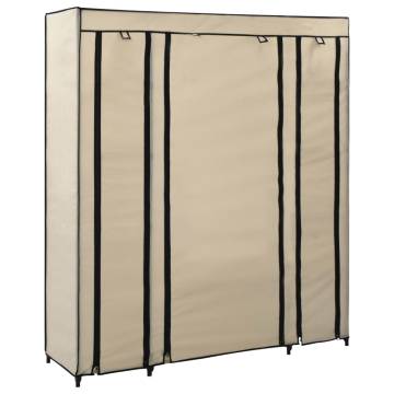 Cream Wardrobe with Compartments & Rods - 150x45x176 cm