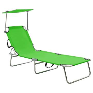 Folding Sun Lounger with Canopy - Green Aluminium | HipoMarket