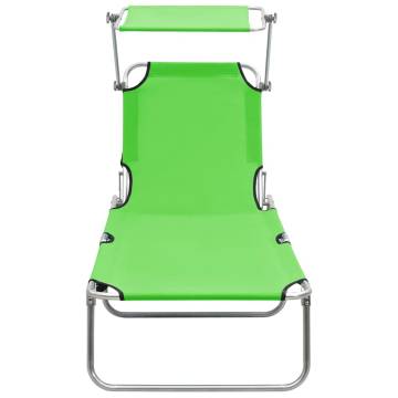 Folding Sun Lounger with Canopy - Green Aluminium | HipoMarket