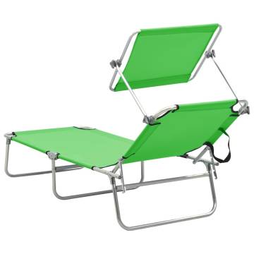 Folding Sun Lounger with Canopy - Green Aluminium | HipoMarket