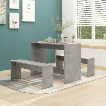 3 Piece Concrete Grey Dining Set | Modern Engineered Wood Design