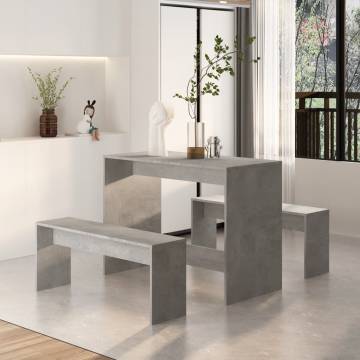 3 Piece Concrete Grey Dining Set | Modern Engineered Wood Design