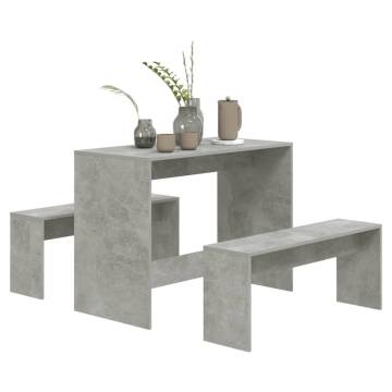 3 Piece Concrete Grey Dining Set | Modern Engineered Wood Design