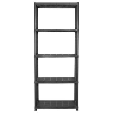 5-Tier Black Storage Shelf - Versatile & Sturdy Plastic