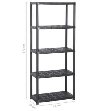 5-Tier Black Storage Shelf - Versatile & Sturdy Plastic