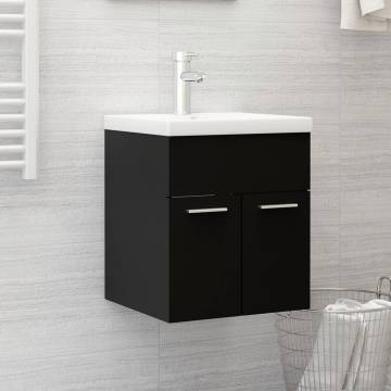 Stylish Sink Cabinet with Built-in Basin - Black Wood