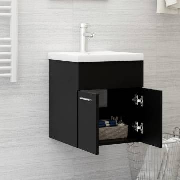 Stylish Sink Cabinet with Built-in Basin - Black Wood