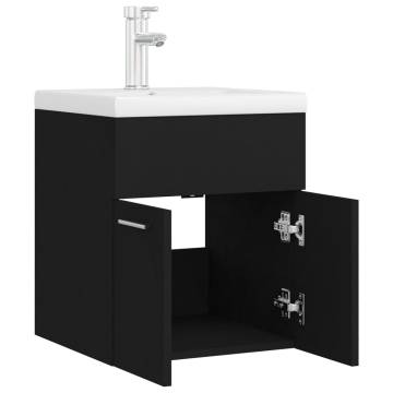 Stylish Sink Cabinet with Built-in Basin - Black Wood