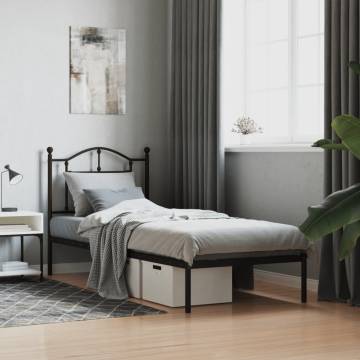 Metal Bed Frame with Headboard Black 90x200 cm - HipoMarket