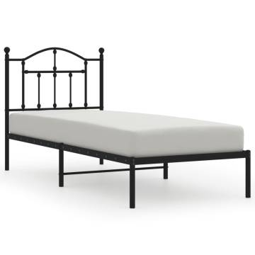 Metal Bed Frame with Headboard Black 90x200 cm - HipoMarket