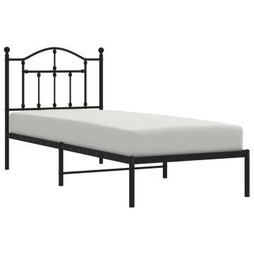 Metal Bed Frame with Headboard Black 90x200 cm - HipoMarket