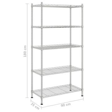 5-Tier Chrome Storage Shelf - 250 kg Capacity, 90x35x180 cm