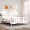 Bed Frame with Headboard White King Size Solid Wood Colour white Size 150 x 200 cm 