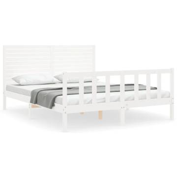 White King Size Bed Frame with Headboard - Solid Wood