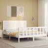 White King Size Bed Frame with Headboard - Solid Wood