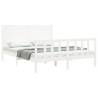 White King Size Bed Frame with Headboard - Solid Wood