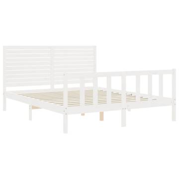 White King Size Bed Frame with Headboard - Solid Wood