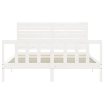 White King Size Bed Frame with Headboard - Solid Wood